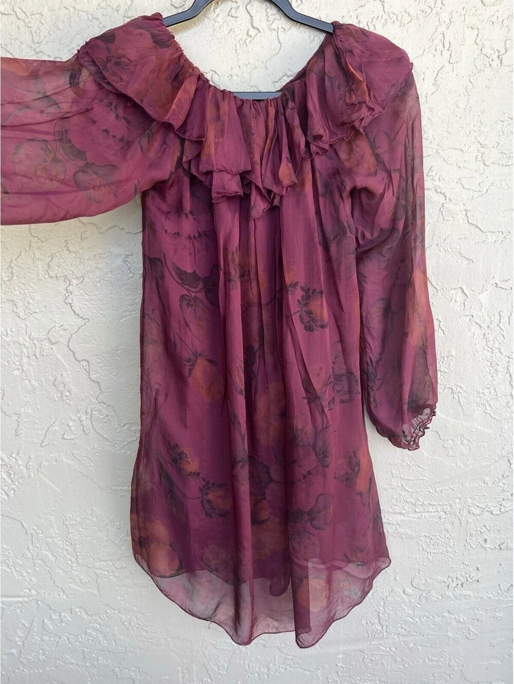 Tempo Paris Women S Burgundy Long Sleeve With Spaghetti Strap Liner Sheer Dress